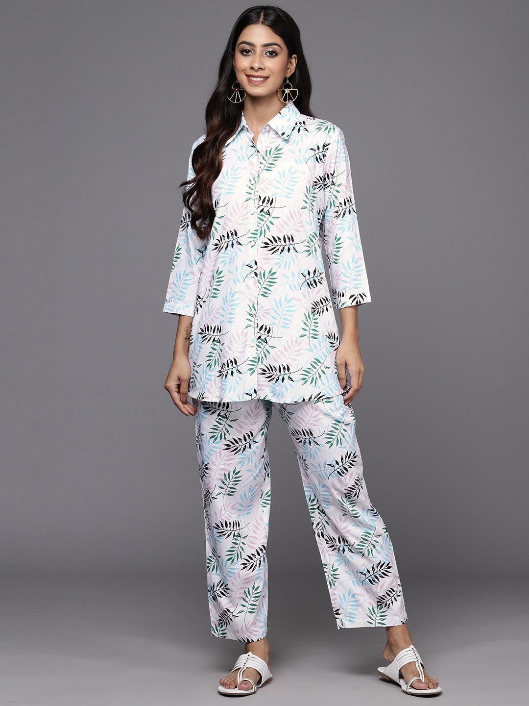 White Printed Rayon Co-Ords - ShopLibas 
