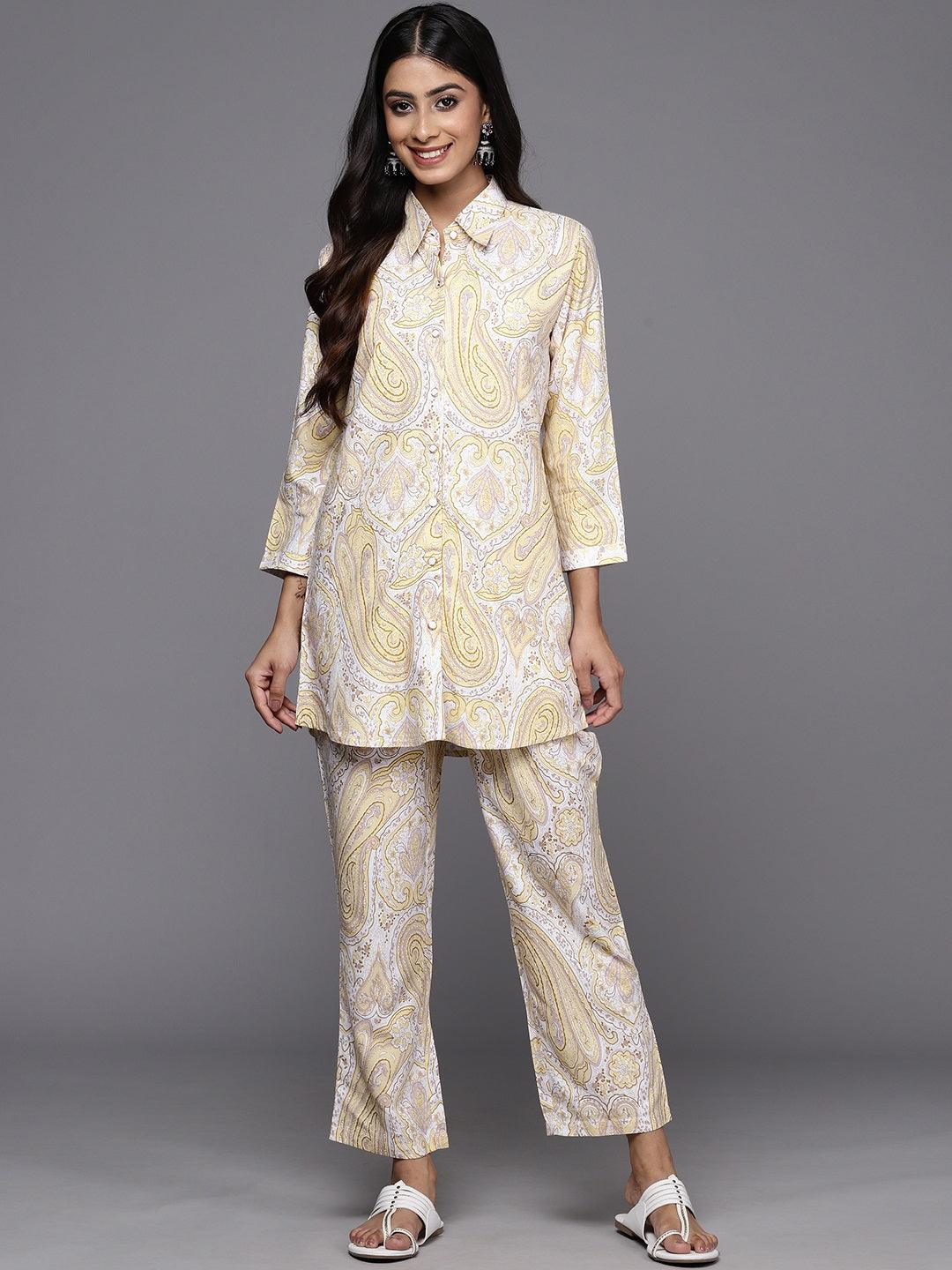 Yellow Printed Rayon Co-Ords - ShopLibas 