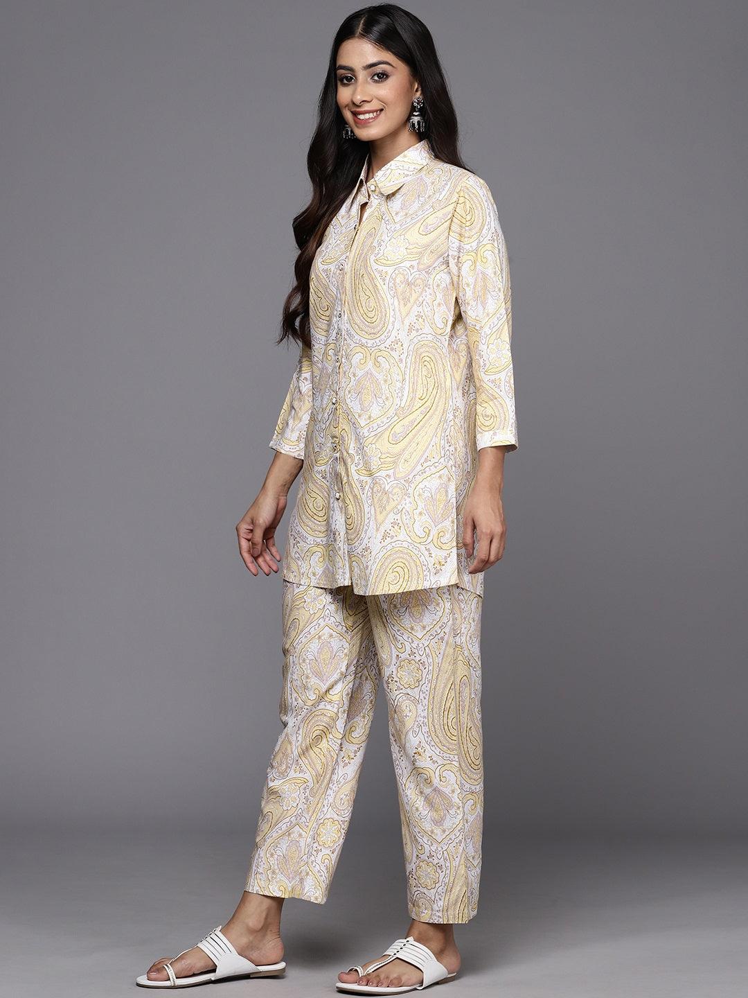 Yellow Printed Rayon Co-Ords - ShopLibas 