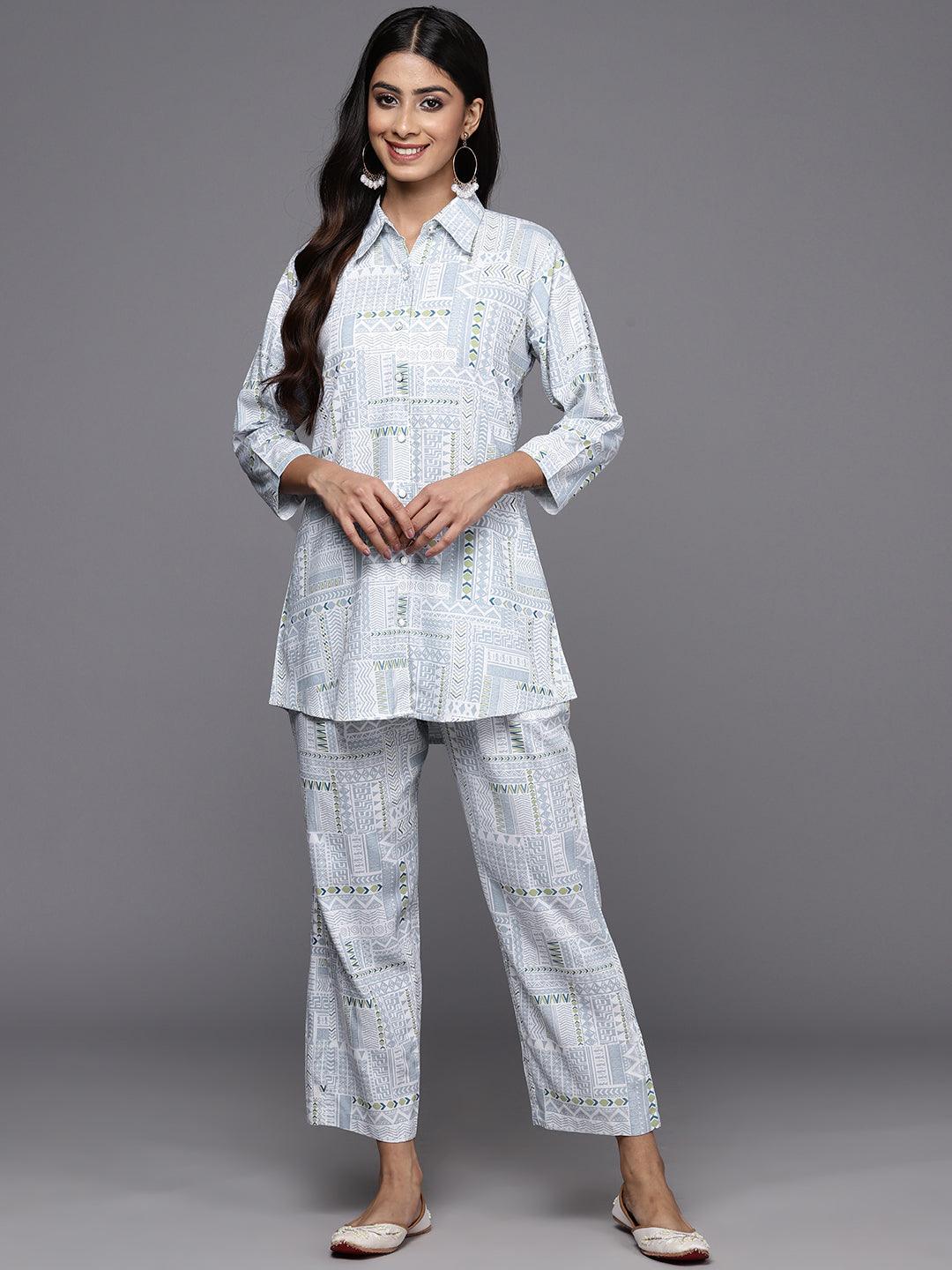 Grey Printed Rayon Co-Ords - ShopLibas 