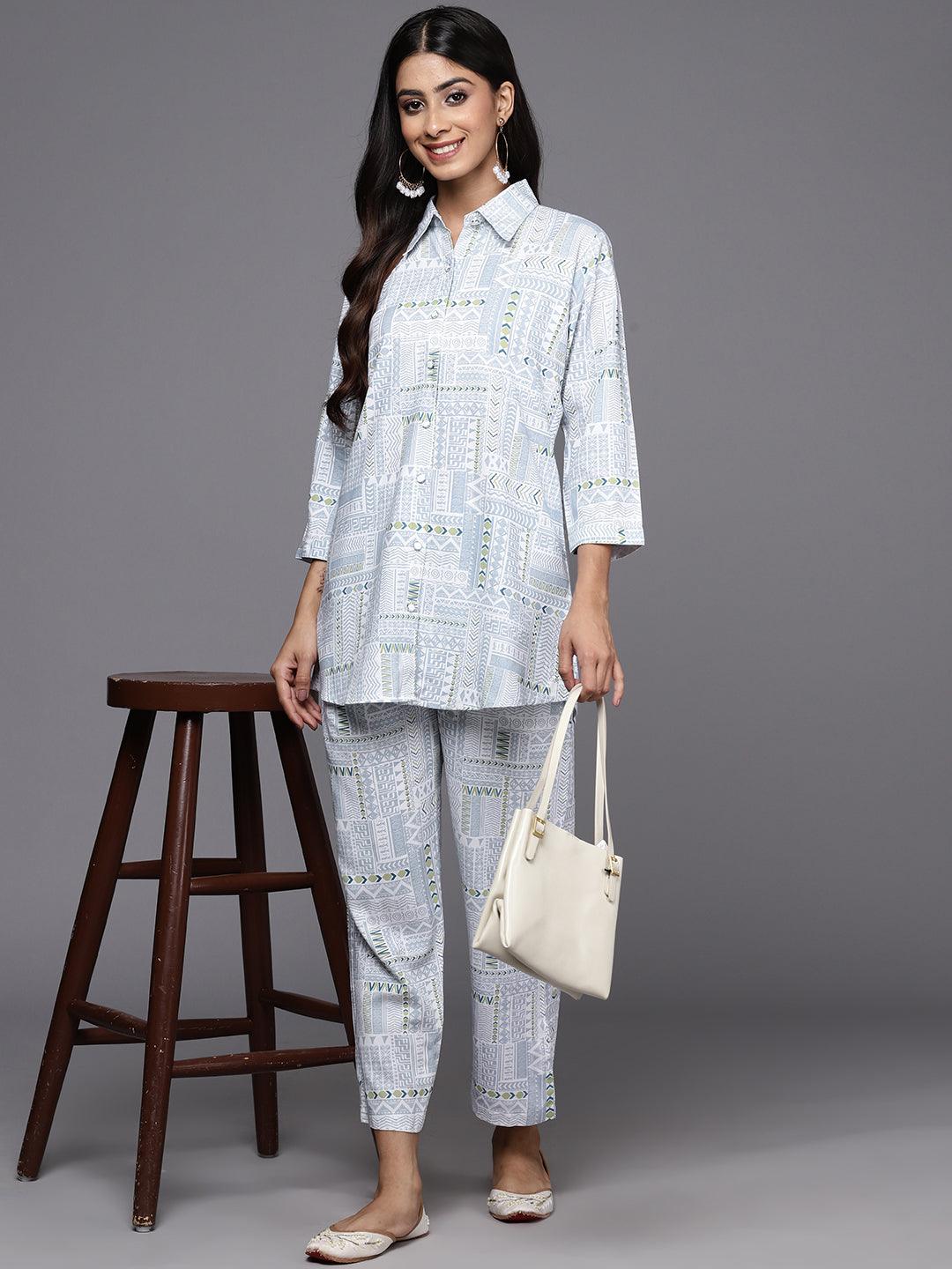 Grey Printed Rayon Co-Ords - ShopLibas 