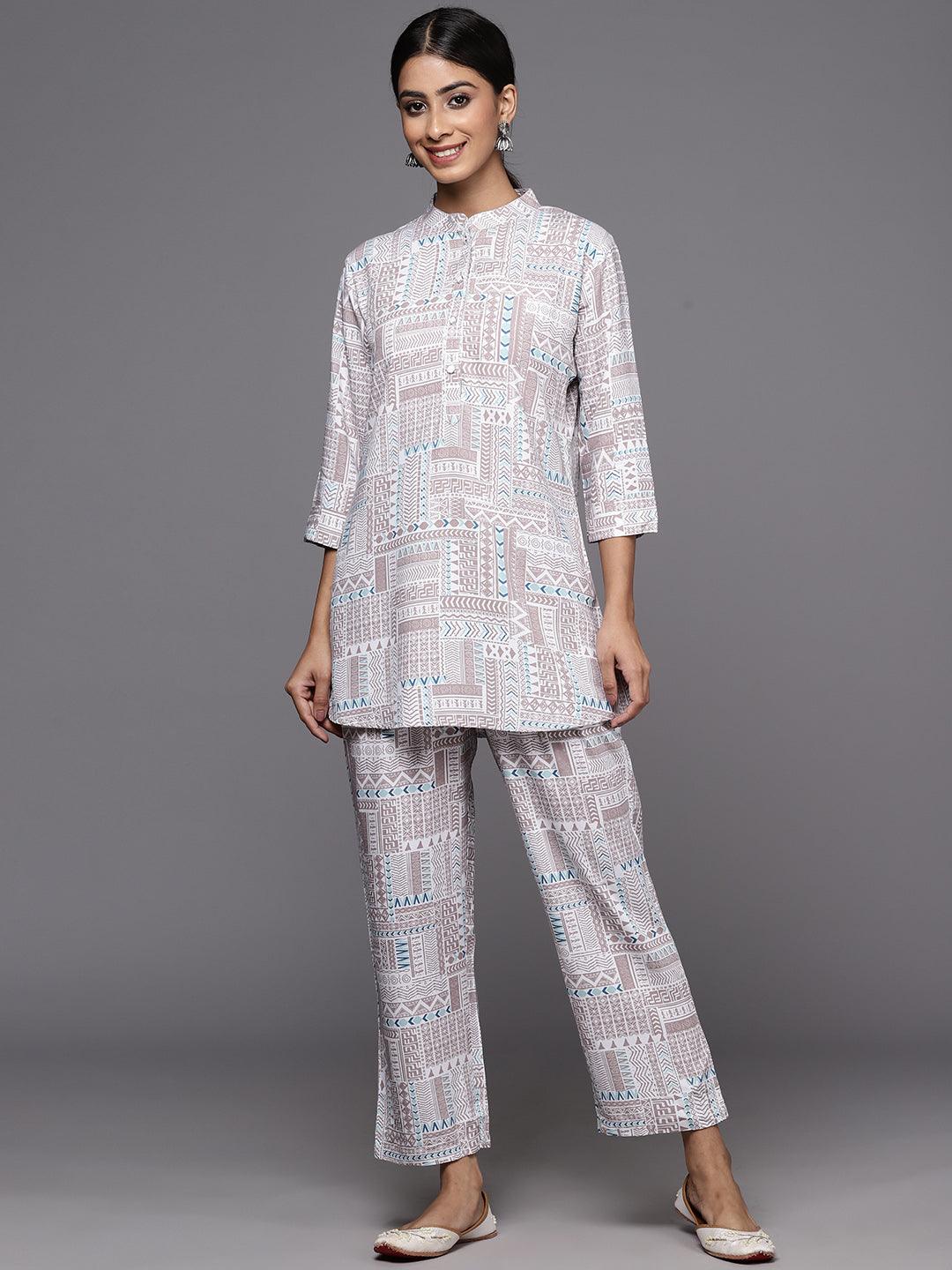 Mauve Printed Rayon Co-Ords - ShopLibas 