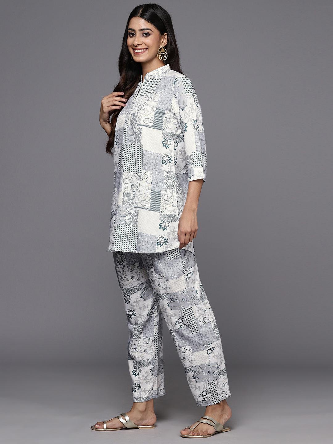 Grey Printed Rayon Co-Ords - ShopLibas 
