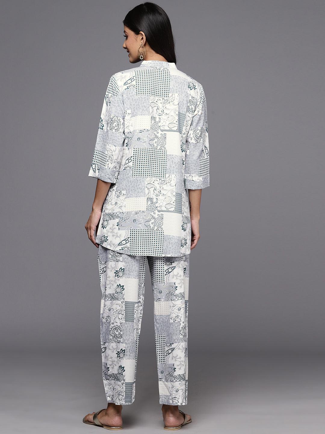 Grey Printed Rayon Co-Ords - ShopLibas 