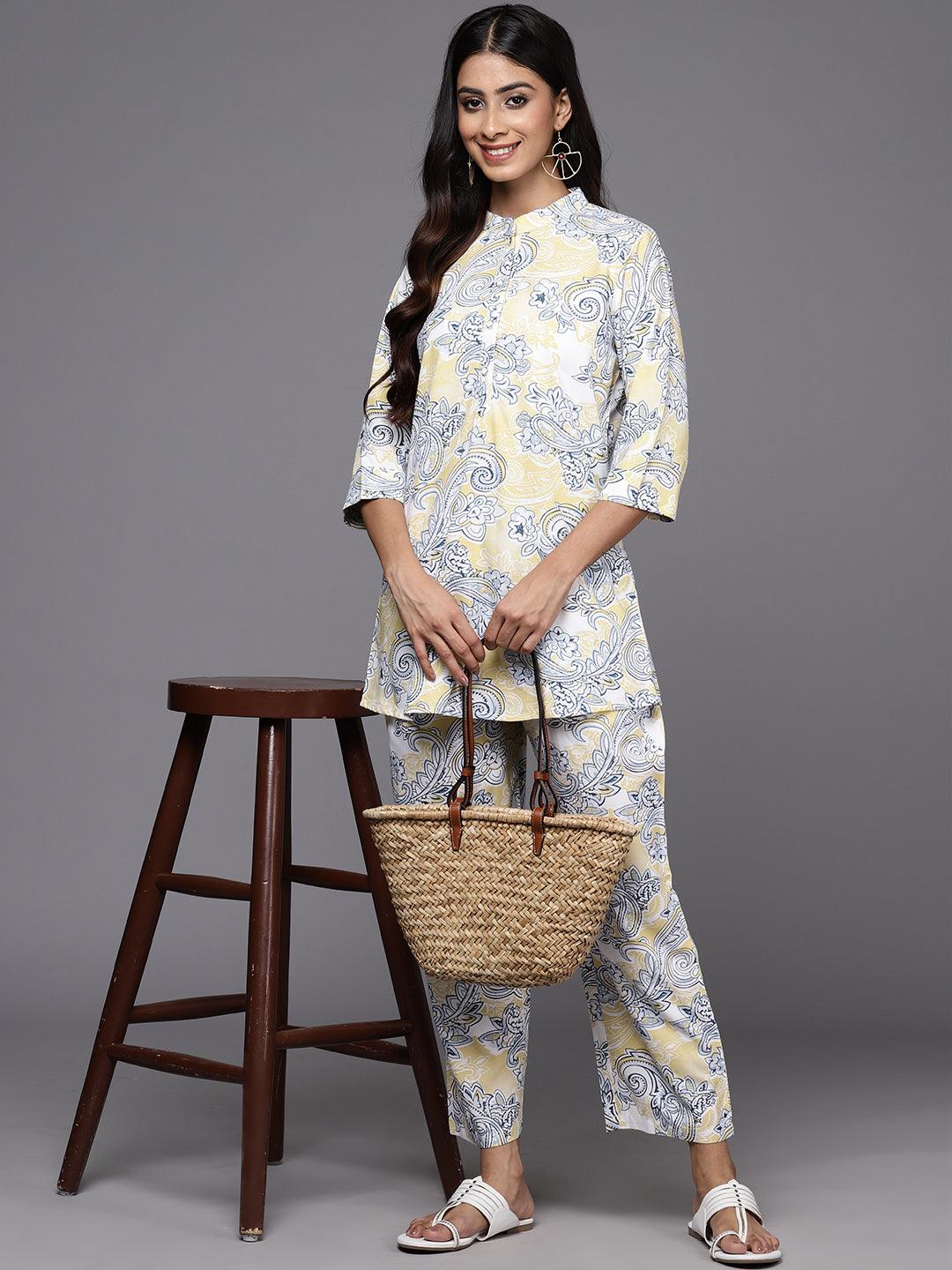 Yellow Printed Rayon Co-Ords - ShopLibas 