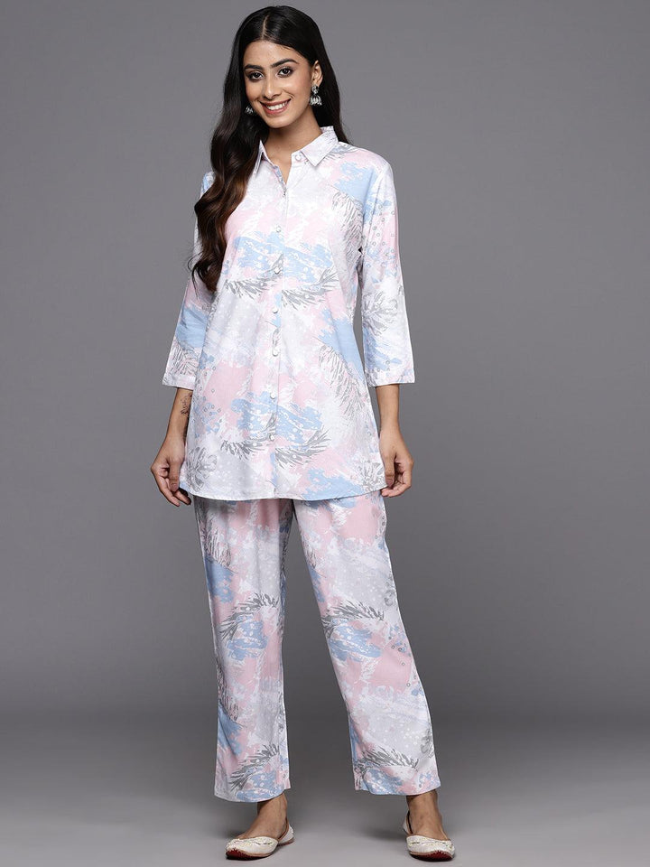 Off White Printed Rayon Co-Ords