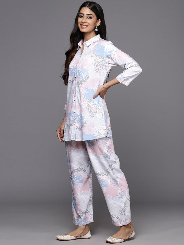 Off White Printed Rayon Co-Ords