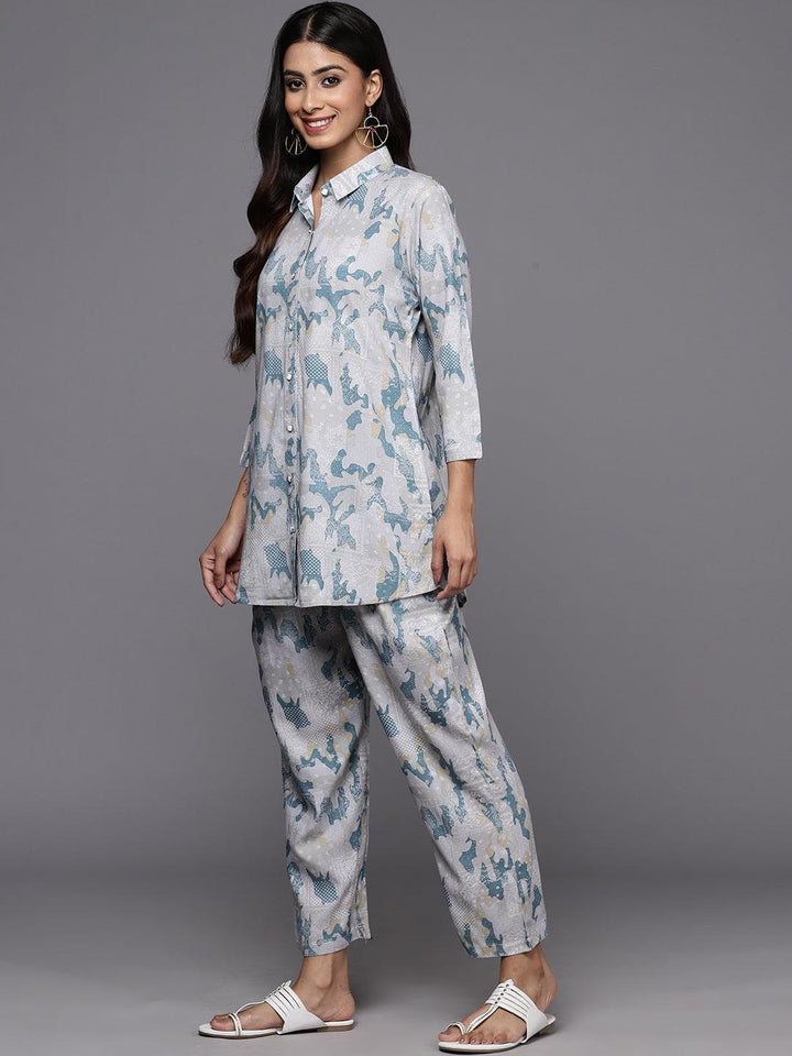 Grey Printed Rayon Co-Ords