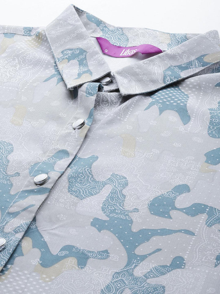 Grey Printed Rayon Co-Ords