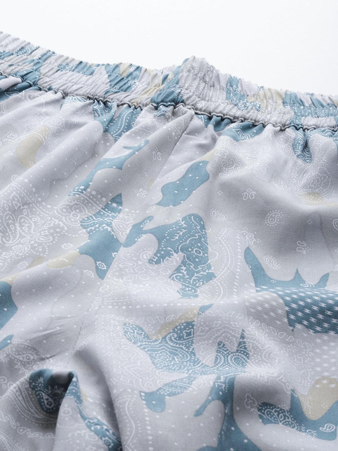Grey Printed Rayon Co-Ords - ShopLibas 