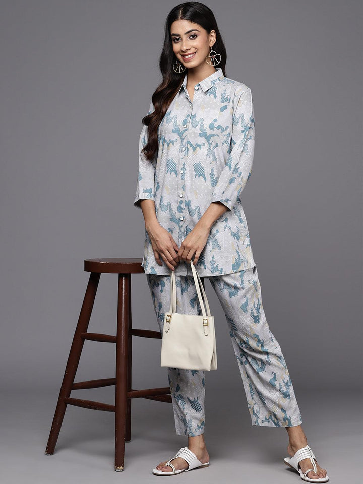Grey Printed Rayon Co-Ords