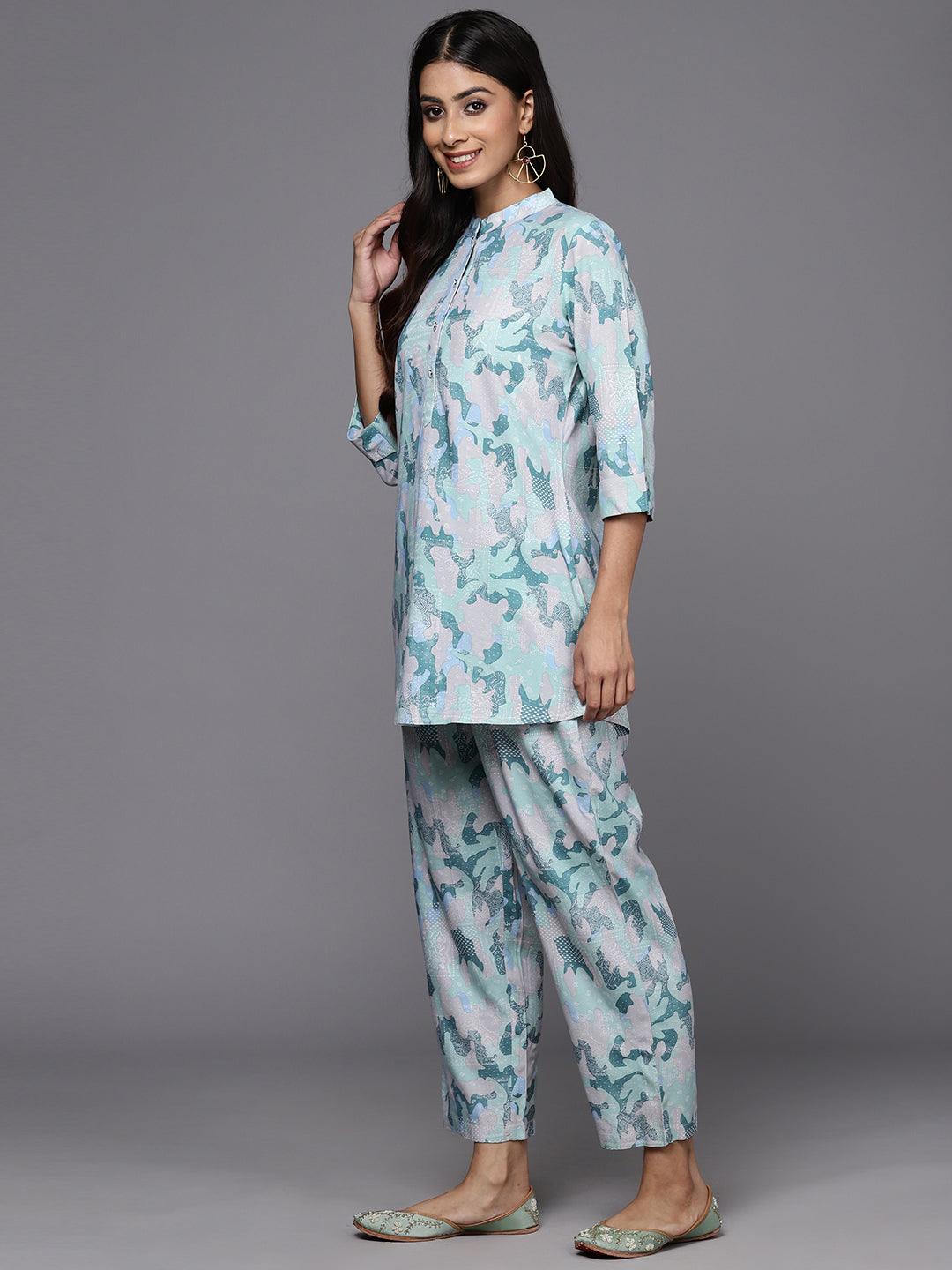 Grey Printed Rayon Co-Ords - ShopLibas 