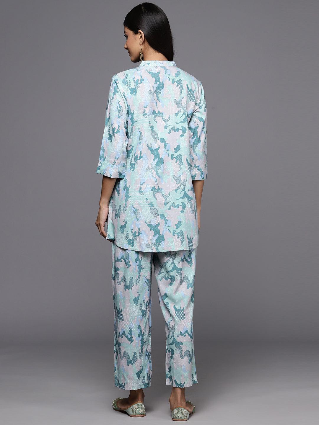 Grey Printed Rayon Co-Ords - ShopLibas 