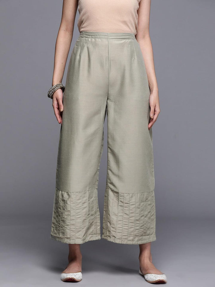 Grey Solid Silk Palazzos - ShopLibas