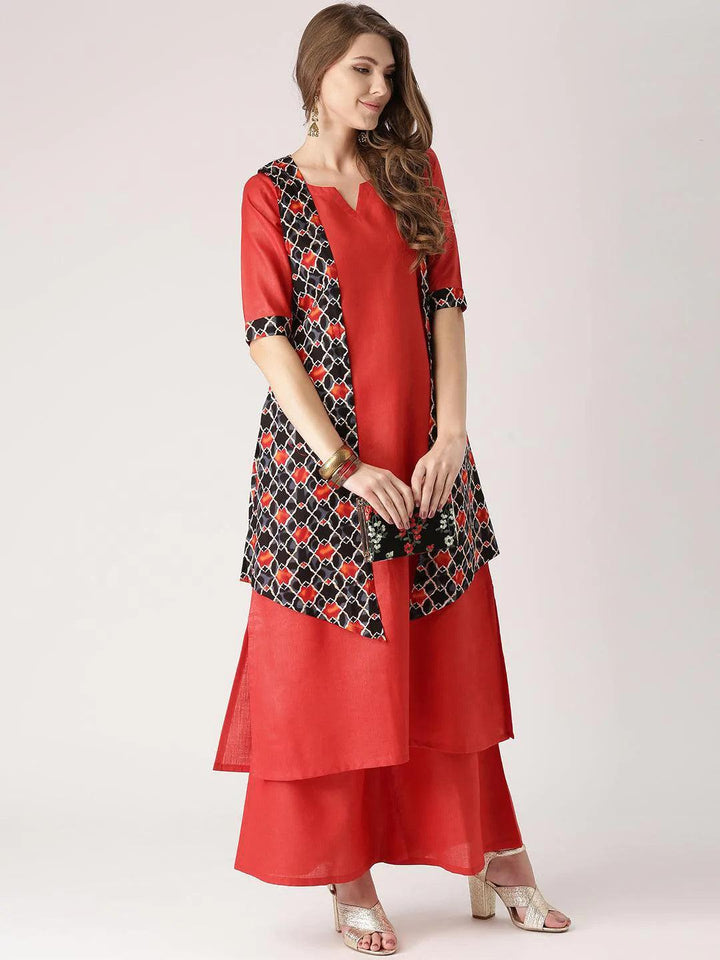 Red Solid Cotton Kurta Set - ShopLibas