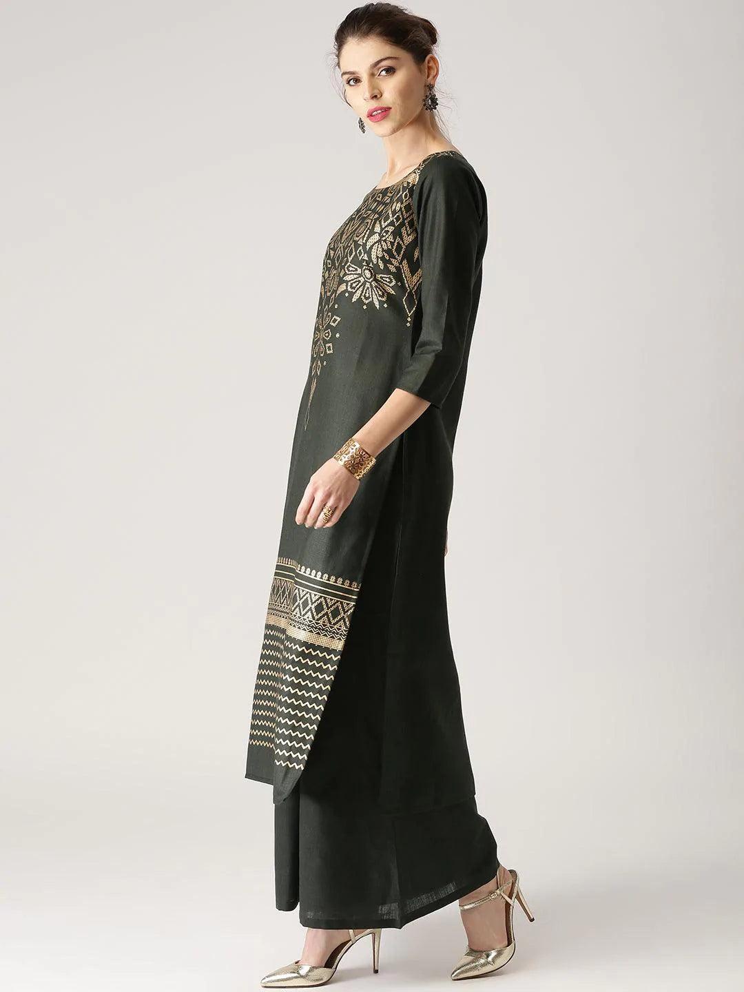 Green Printed Cotton Kurta Set - ShopLibas 