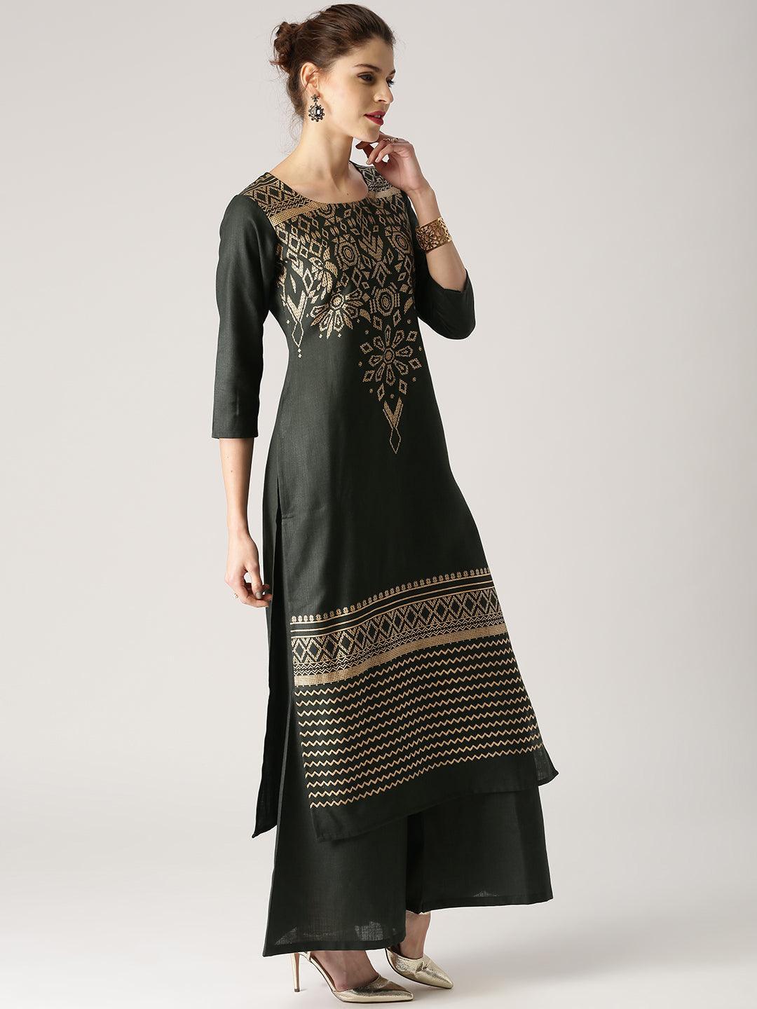 Green Printed Cotton Kurta Set - ShopLibas 