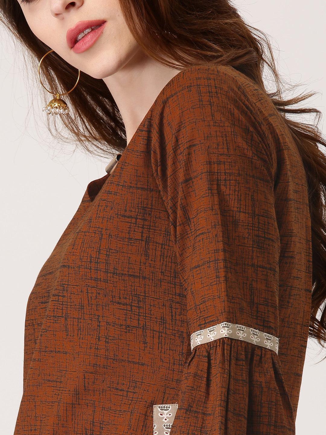 Brown Printed Cotton Kurta Set - ShopLibas 