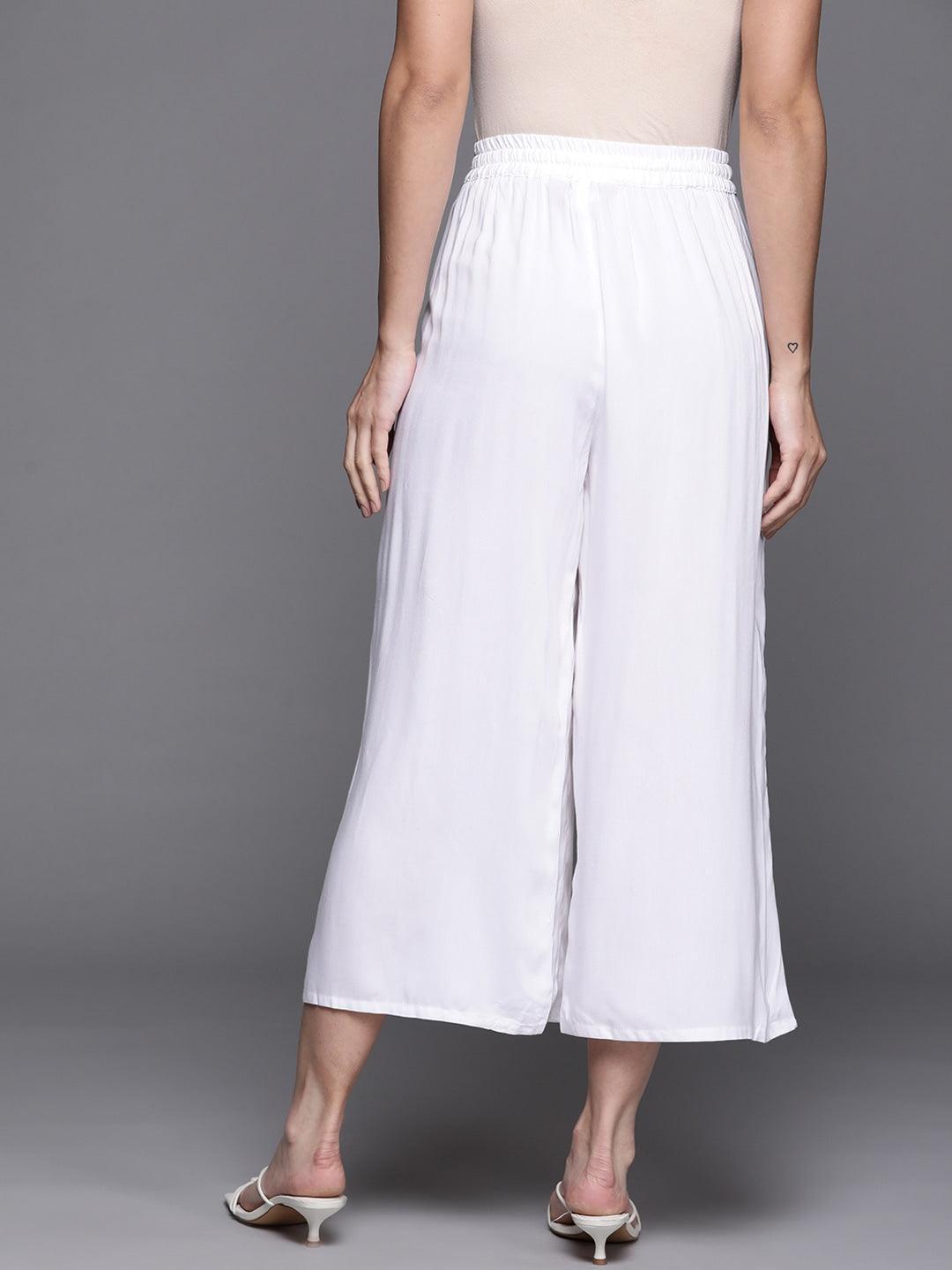 White Solid Rayon Palazzos - ShopLibas 