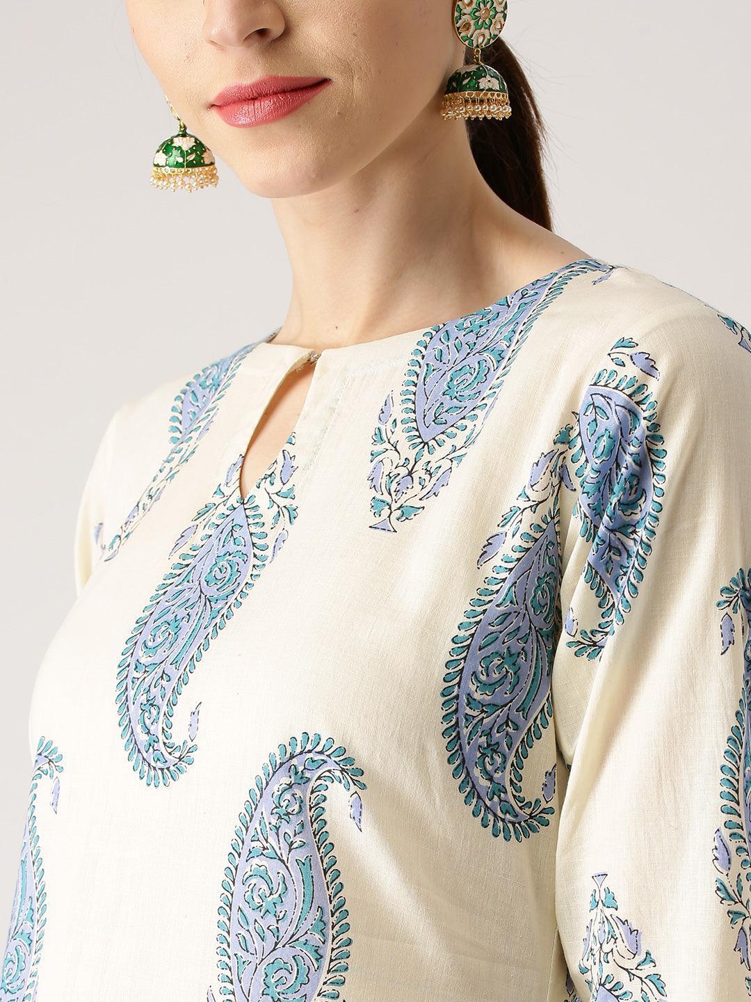 Blue Printed Cotton Kurta Set - ShopLibas