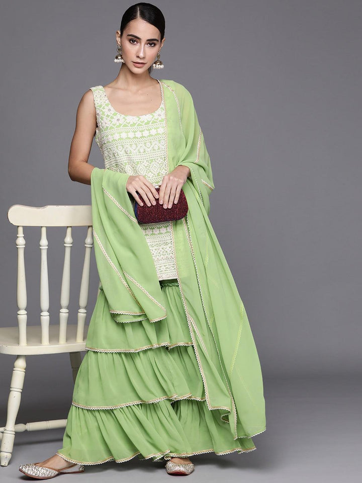 Green Embroidered Georgette Suit Set - ShopLibas