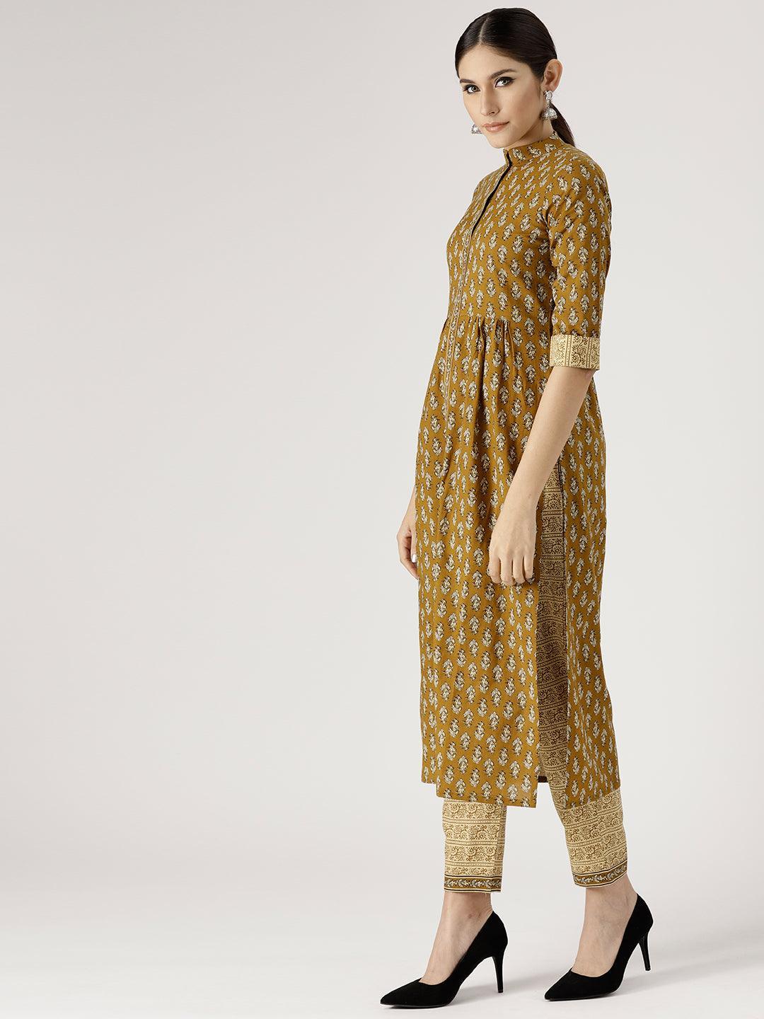Green Printed Cotton Suit Set - ShopLibas 