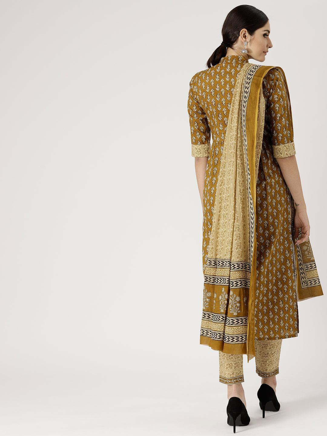 Green Printed Cotton Suit Set - ShopLibas 