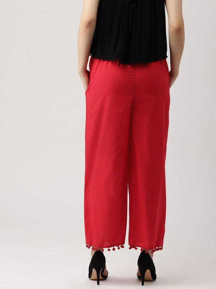 Red Solid Cotton Palazzos - ShopLibas