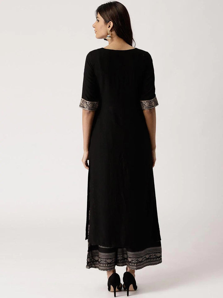 Black Solid Rayon Kurta Set - ShopLibas