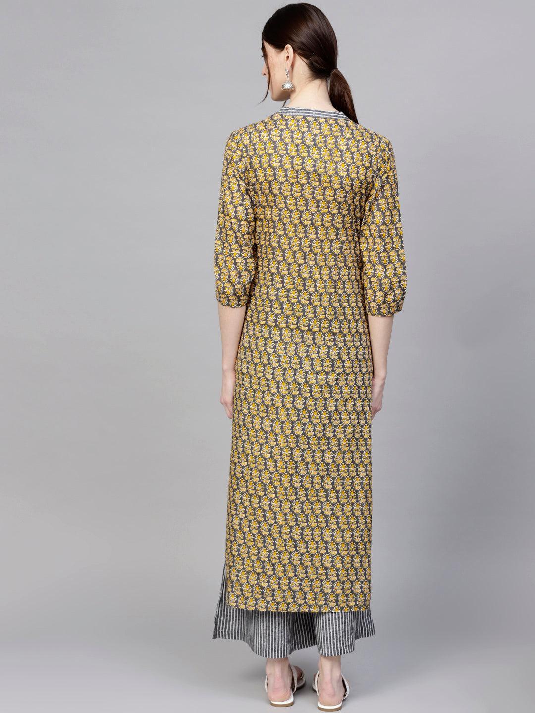 Grey Printed Cotton Kurta Set - ShopLibas 
