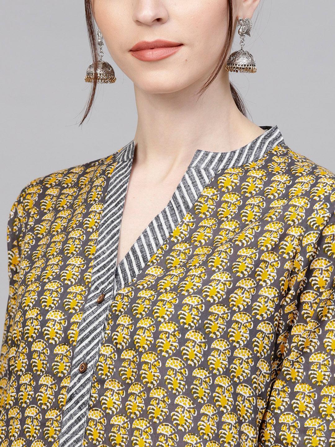Grey Printed Cotton Kurta Set - ShopLibas 