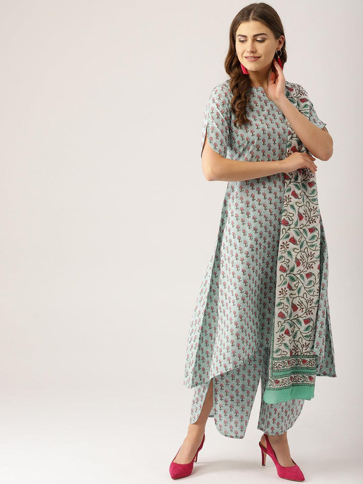 Blue Printed Cotton Suit Set - ShopLibas