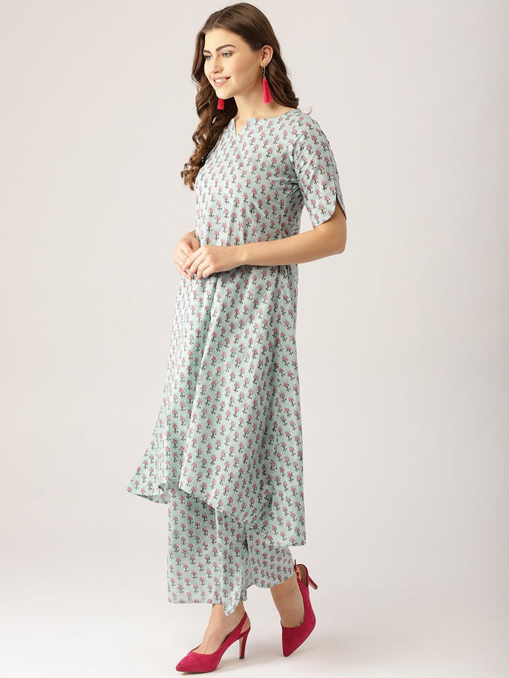 Blue Printed Cotton Suit Set - ShopLibas