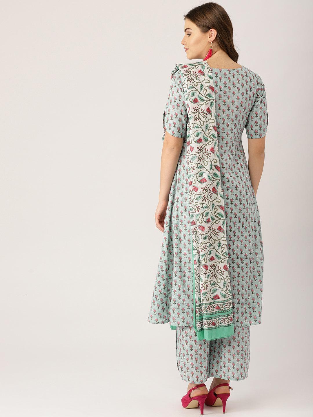 Blue Printed Cotton Suit Set - ShopLibas