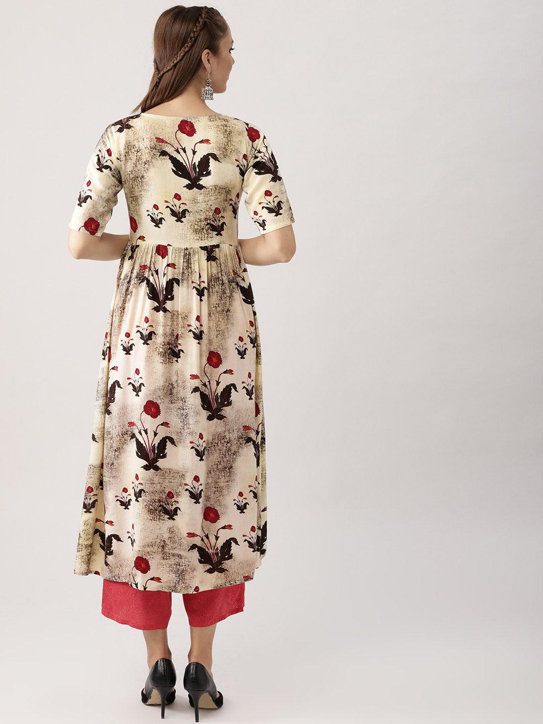 Multicoloured Printed Rayon Kurta Set - ShopLibas 