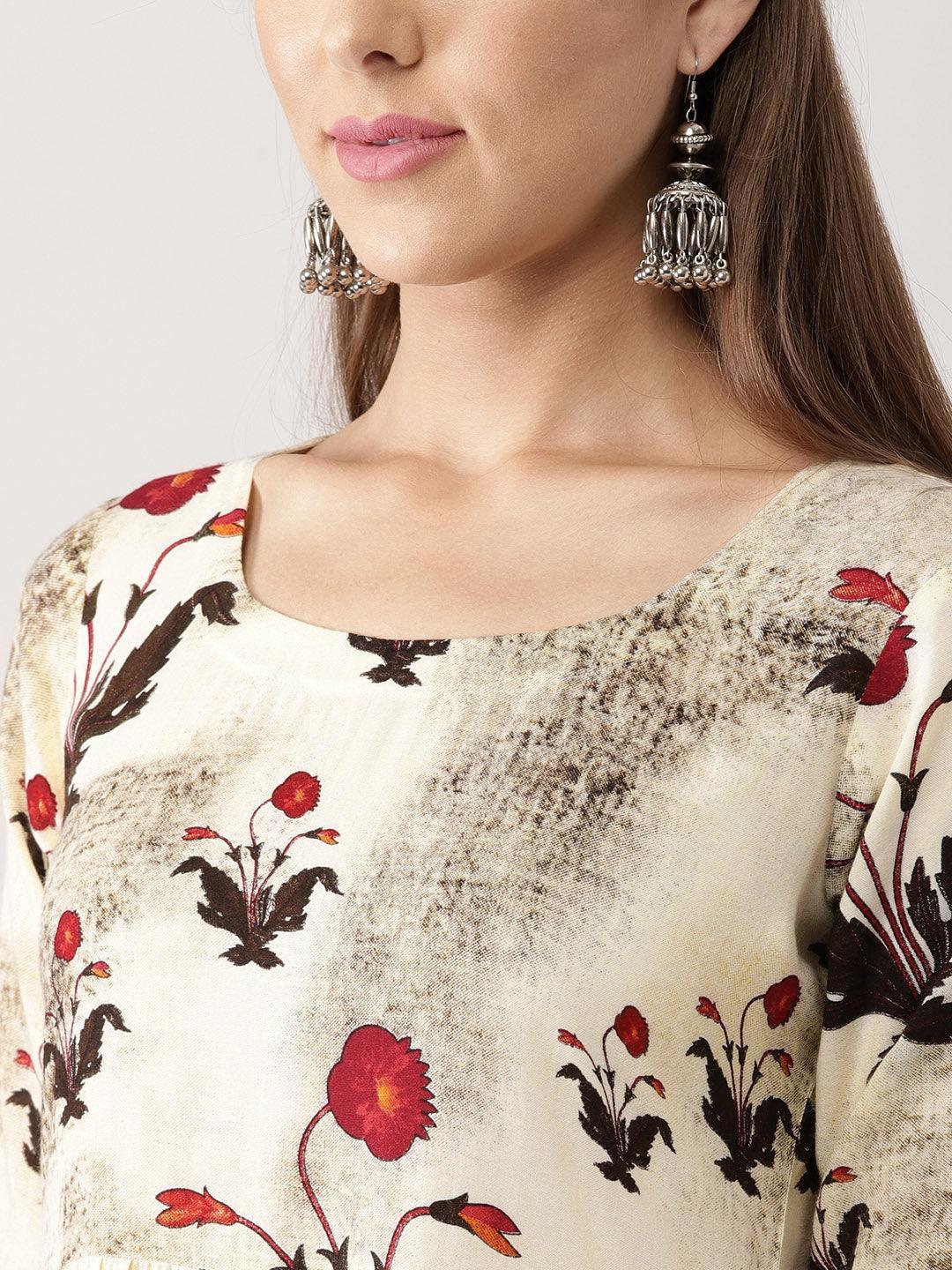 Multicoloured Printed Rayon Kurta Set - ShopLibas 