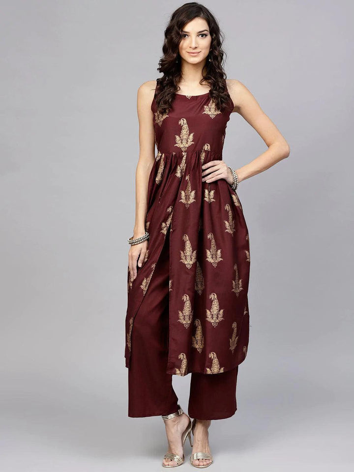 Maroon Printed Muslin Kurta Set - ShopLibas