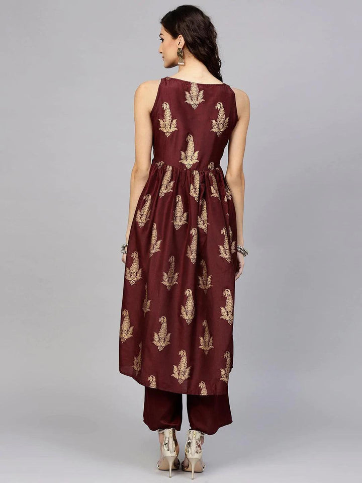 Maroon Printed Muslin Kurta Set - ShopLibas