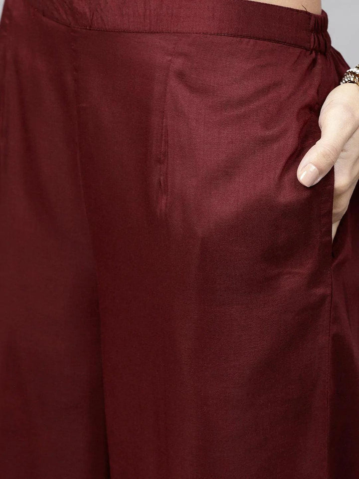 Maroon Printed Muslin Kurta Set - ShopLibas