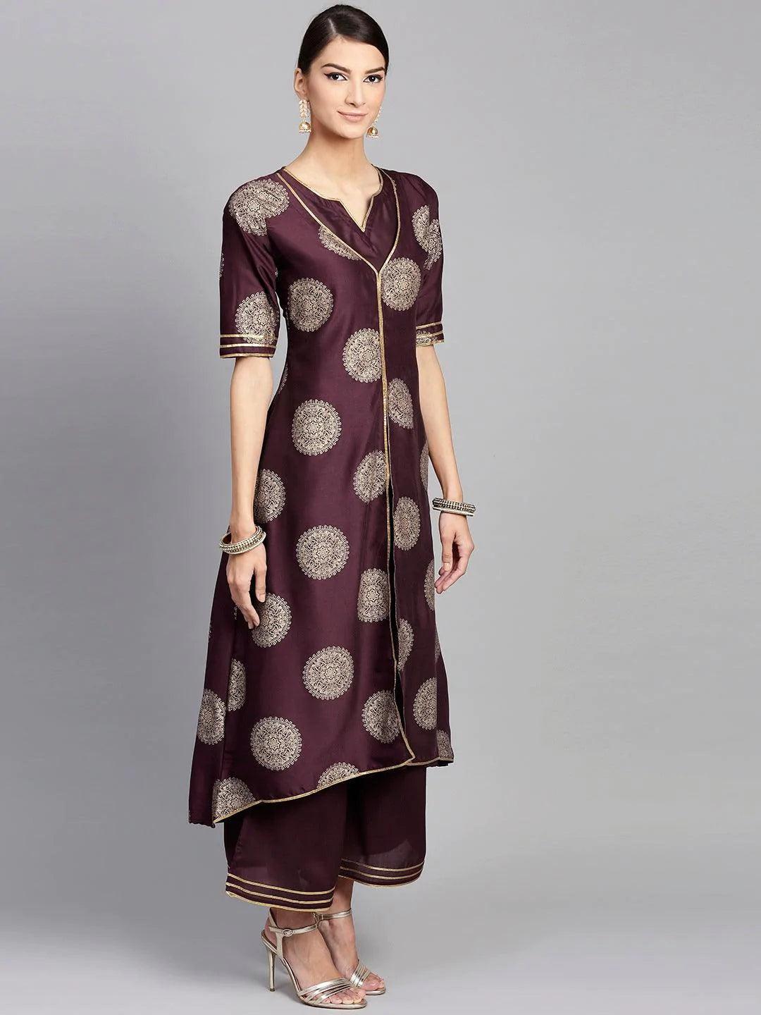 Purple Printed Silk Kurta Set - ShopLibas 