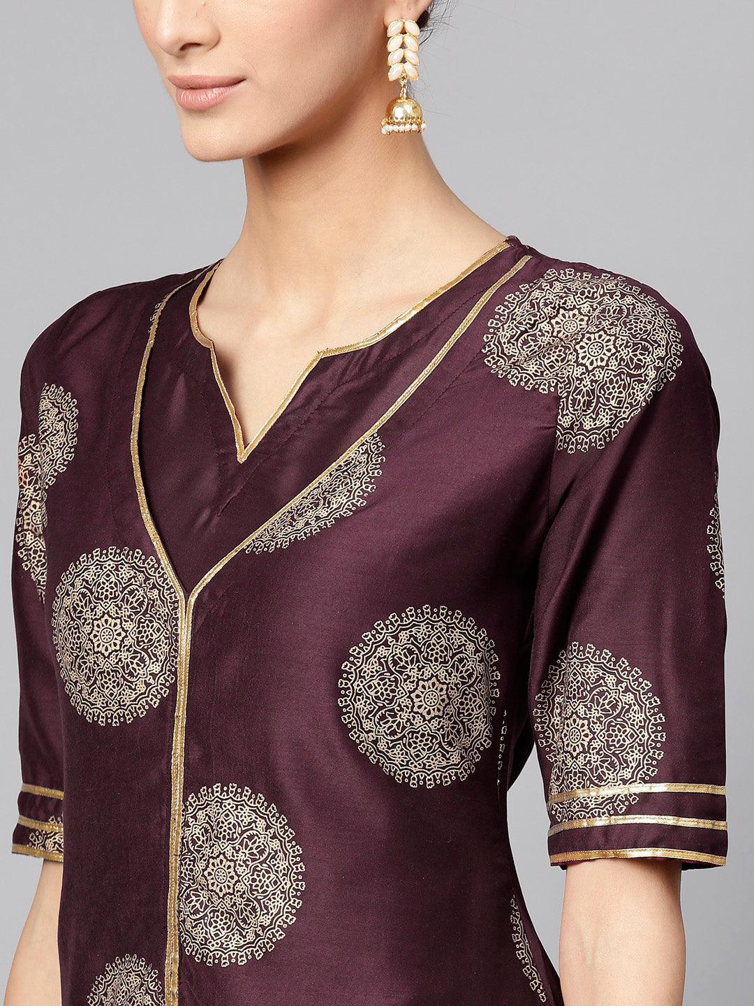 Purple Printed Silk Kurta Set - ShopLibas 