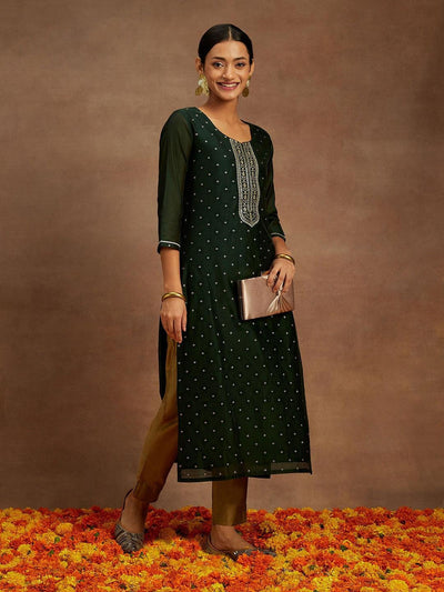 Green Chanderi Silk Woven Design Kurta - ShopLibas