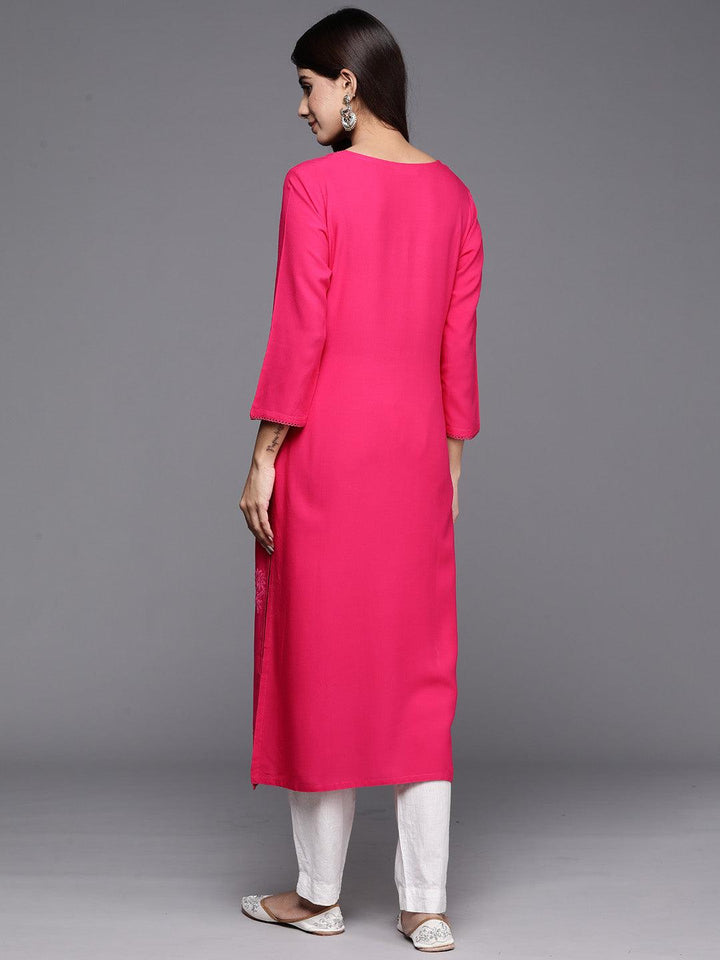 Pink Embroidered Rayon Straight Kurta