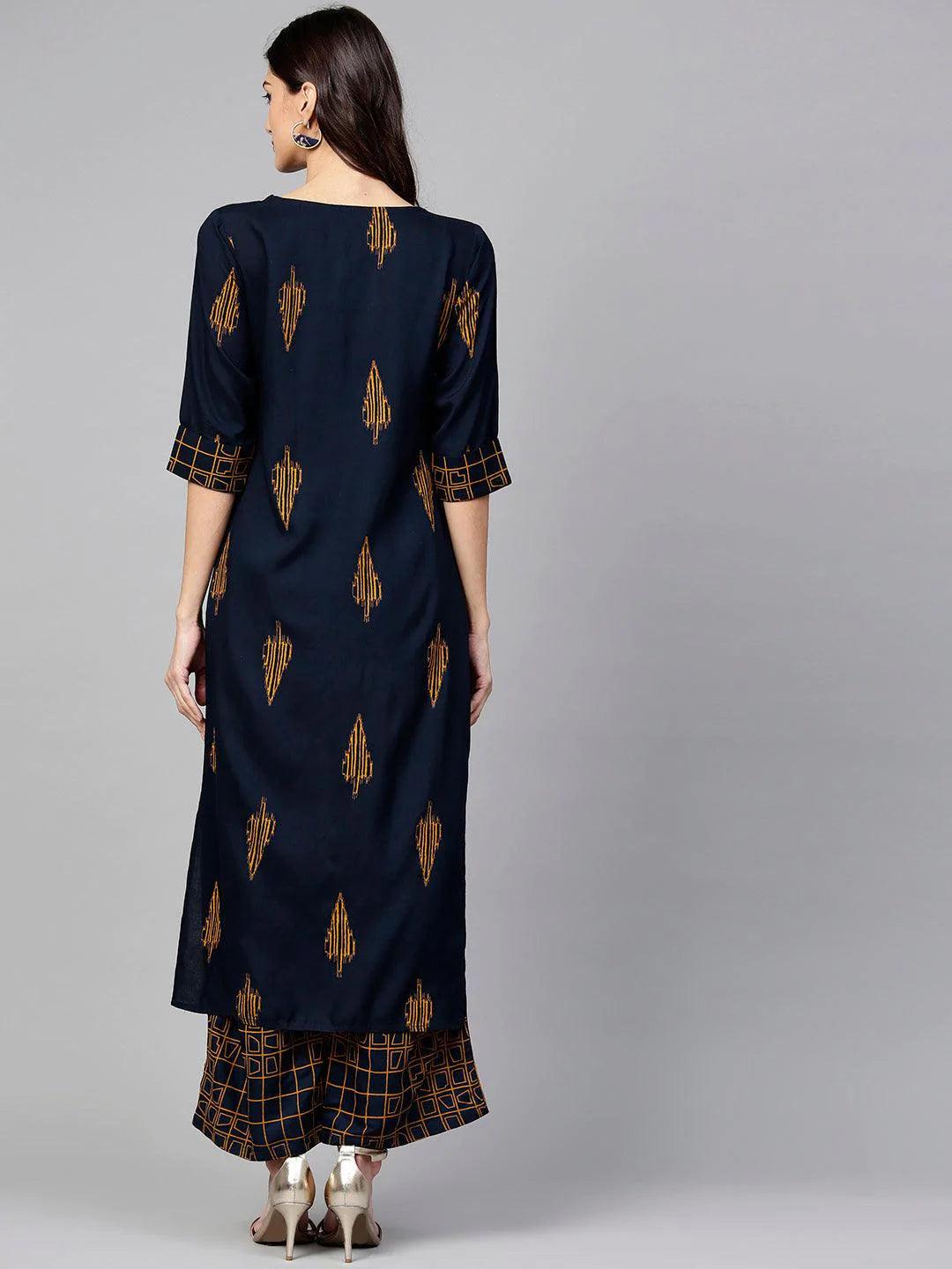 Blue Printed Rayon Kurta Set - ShopLibas