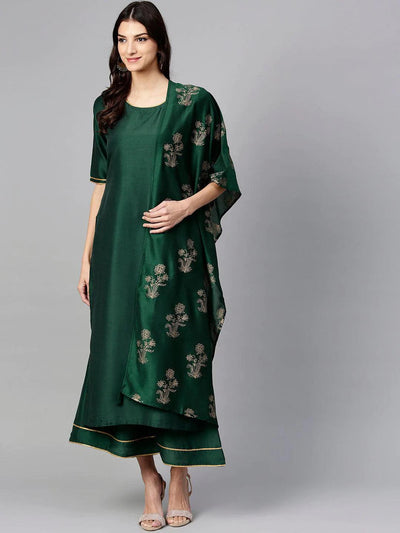 Green Solid Silk Suit Set - ShopLibas