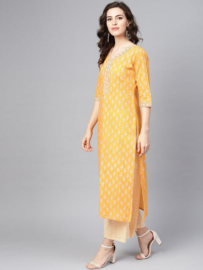 Yellow Printed Cotton Suit Set - ShopLibas