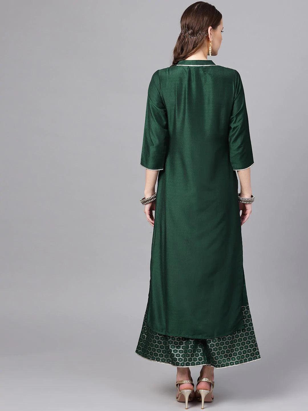 Green Solid Muslin Kurta Set - ShopLibas