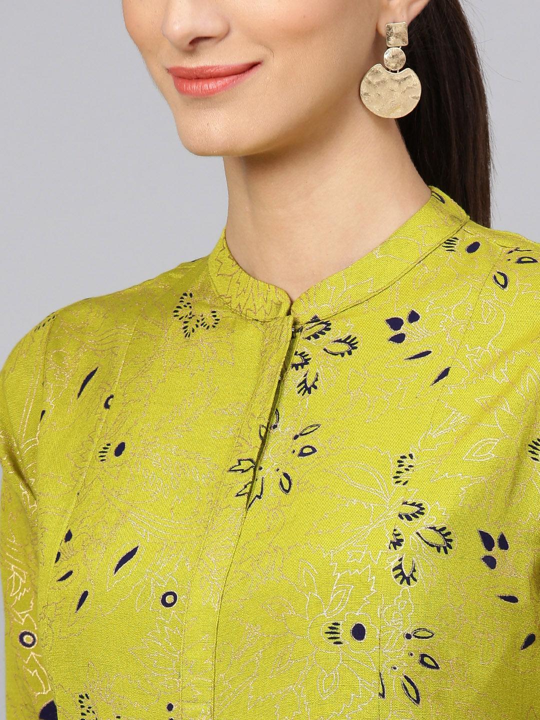 Green Printed Cotton Kurta Set - ShopLibas