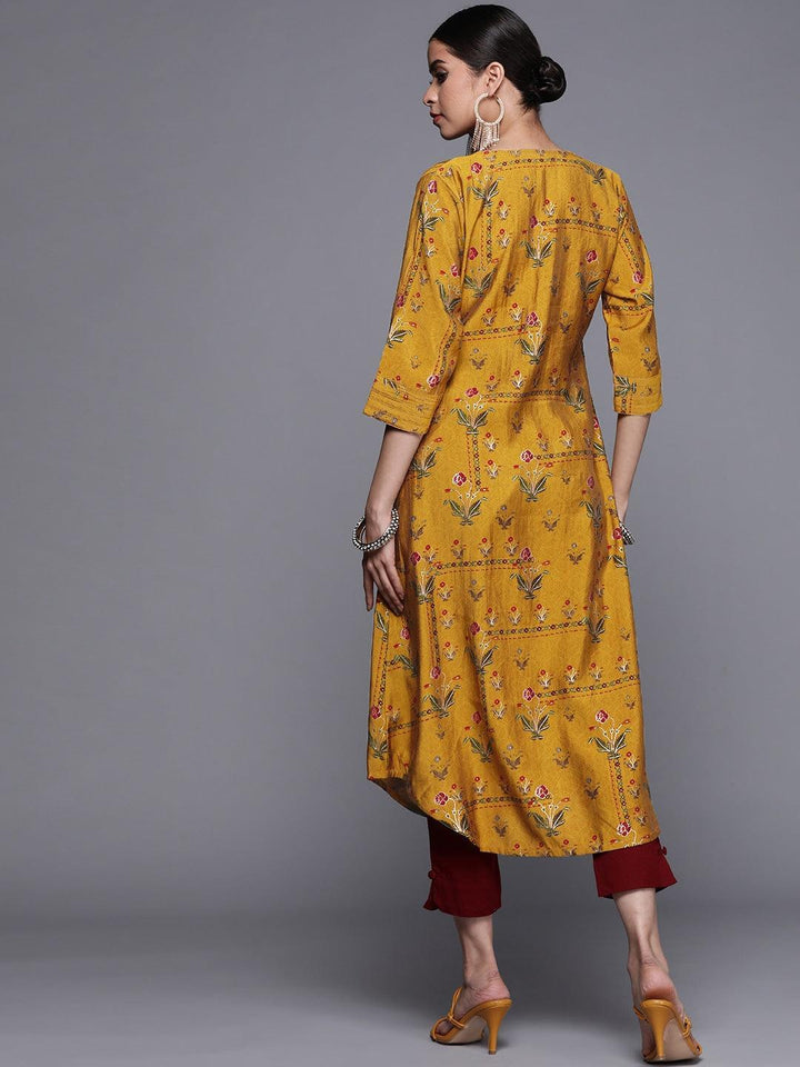 Yellow Printed Chanderi Silk Kurta - ShopLibas