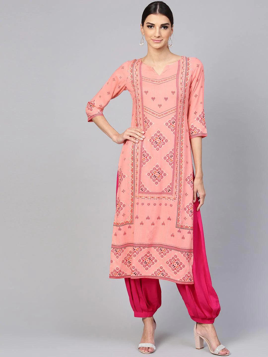 Pink Printed Rayon Kurta Set - ShopLibas
